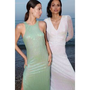 ByTiMo Sequins‎ Strap Green Sleeveless Long Maxi Slip Dress Size Medium Party